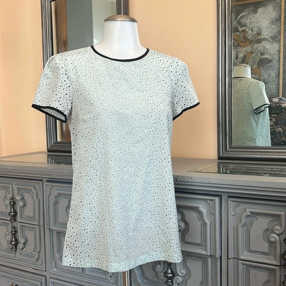 French connection 2 polka dot piping keyhole back mint short sleeve blouse - Picture 2 of 9